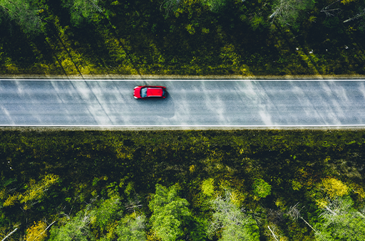 aerial view of vehicle on road