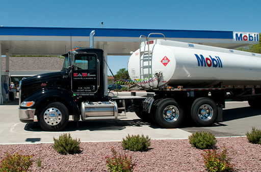 Mobil semi-truck in Mobil gas station